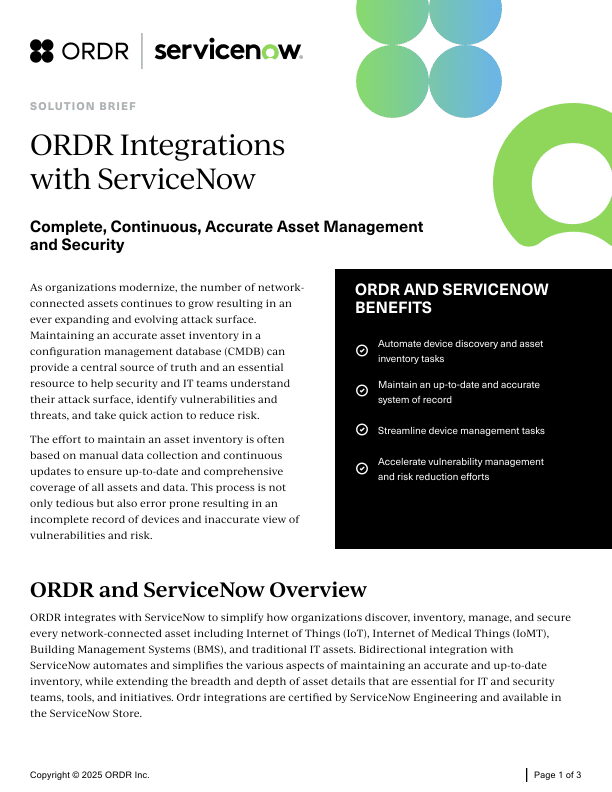 ORDR Integrations with ServiceNow